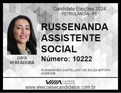 Candidato RUSSENANDA ASSISTENTE SOCIAL 2024 - PETROLÂNDIA - Eleições