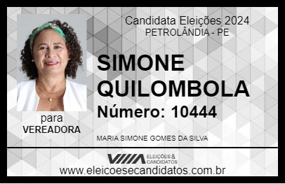 Candidato SIMONE QUILOMBOLA 2024 - PETROLÂNDIA - Eleições