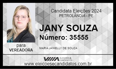 Candidato JANY SOUZA 2024 - PETROLÂNDIA - Eleições