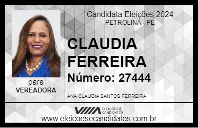 Candidato CLAUDIA FERREIRA 2024 - PETROLINA - Eleições