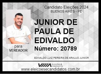 Candidato JUNIOR DE PAULA DE EDIVALDO 2024 - BUENOS AIRES - Eleições