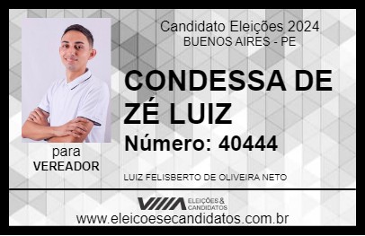 Candidato CONDESSA DE ZÉ LUIZ 2024 - BUENOS AIRES - Eleições