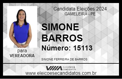 Candidato SIMONE BARROS 2024 - GAMELEIRA - Eleições