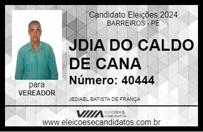 Candidato JDIA DO CALDO DE CANA 2024 - BARREIROS - Eleições