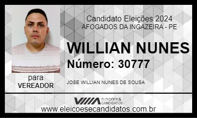 Candidato WILLIAN NUNES 2024 - AFOGADOS DA INGAZEIRA - Eleições