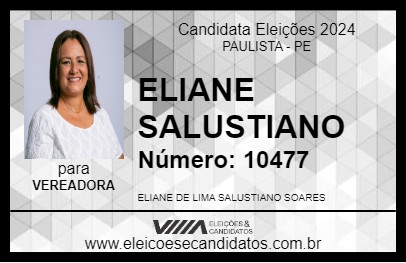 Candidato ELIANE SALUSTIANO 2024 - PAULISTA - Eleições