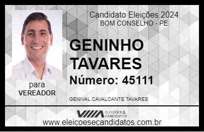 Candidato GENINHO TAVARES 2024 - BOM CONSELHO - Eleições