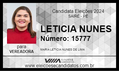 Candidato LETICIA NUNES 2024 - SAIRÉ - Eleições