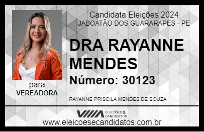 Candidato DRA RAYANNE MENDES 2024 - JABOATÃO DOS GUARARAPES - Eleições