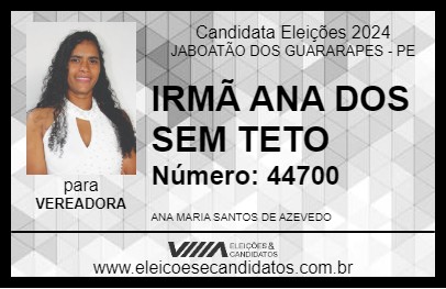 Candidato IRMÃ ANA DOS SEM TETO 2024 - JABOATÃO DOS GUARARAPES - Eleições