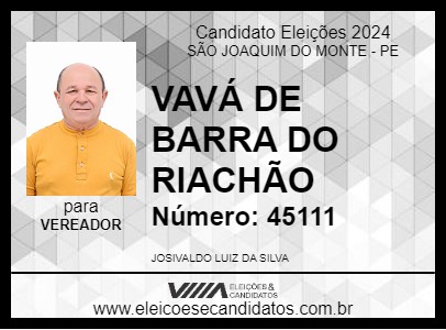 Candidato VAVÁ DE BARRA DO RIACHÃO 2024 - SÃO JOAQUIM DO MONTE - Eleições