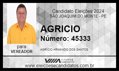 Candidato AGRICIO 2024 - SÃO JOAQUIM DO MONTE - Eleições