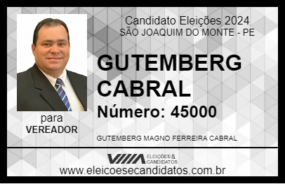 Candidato GUTEMBERG CABRAL 2024 - SÃO JOAQUIM DO MONTE - Eleições