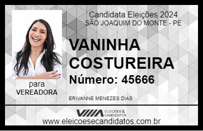 Candidato VANINHA COSTUREIRA 2024 - SÃO JOAQUIM DO MONTE - Eleições