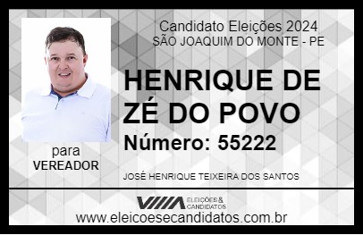 Candidato HENRIQUE DE ZÉ DO POVO 2024 - SÃO JOAQUIM DO MONTE - Eleições