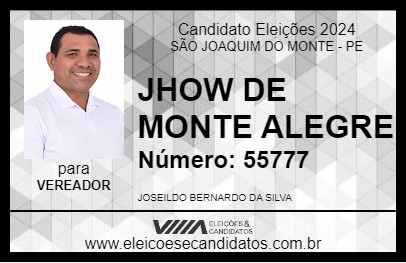 Candidato JHOW DE MONTE ALEGRE 2024 - SÃO JOAQUIM DO MONTE - Eleições