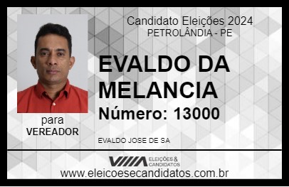 Candidato EVALDO DA MELANCIA 2024 - PETROLÂNDIA - Eleições