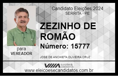 Candidato ZEZINHO DE ROMÃO 2024 - SERRITA - Eleições