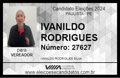 Candidato IVANILDO RODRIGUES 2024 - PAULISTA - Eleições