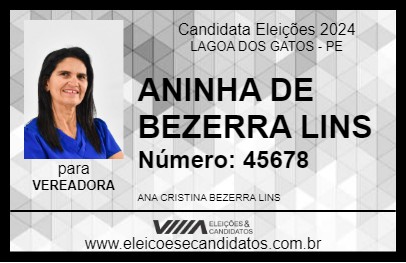 Candidato ANINHA DE BEZERRA LINS 2024 - LAGOA DOS GATOS - Eleições