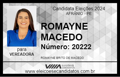 Candidato ROMAYNE MACEDO 2024 - AFRÂNIO - Eleições