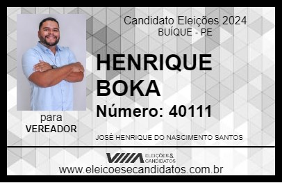 Candidato HENRIQUE BOKA 2024 - BUÍQUE - Eleições