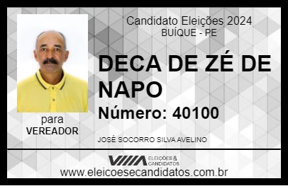 Candidato DECA DE ZÉ DE NAPO 2024 - BUÍQUE - Eleições