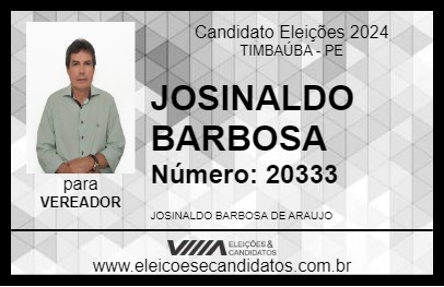 Candidato JOSINALDO BARBOSA 2024 - TIMBAÚBA - Eleições