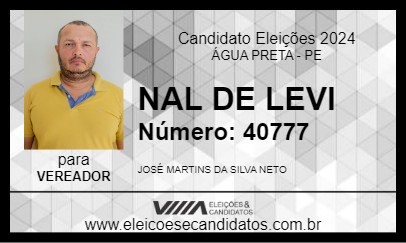 Candidato NAL DE LEVI 2024 - ÁGUA PRETA - Eleições