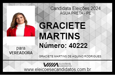 Candidato GRACIETE MARTINS 2024 - ÁGUA PRETA - Eleições