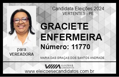 Candidato GRACIETE ENFERMEIRA 2024 - VERTENTES - Eleições