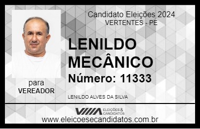 Candidato LENILDO MECÂNICO 2024 - VERTENTES - Eleições