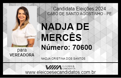 Candidato NADJA DE MERCÊS 2024 - CABO DE SANTO AGOSTINHO - Eleições