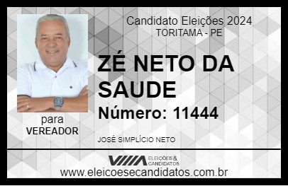 Candidato ZÉ NETO DA SAUDE 2024 - TORITAMA - Eleições