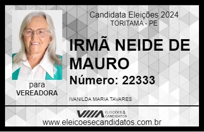 Candidato IRMÃ NEIDE DE MAURO 2024 - TORITAMA - Eleições