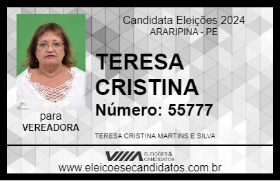 Candidato TERESA CRISTINA 2024 - ARARIPINA - Eleições