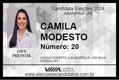 Candidato CAMILA MODESTO 2024 - ARARIPINA - Eleições