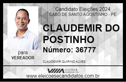 Candidato CLAUDEMIR DO POSTINHO 2024 - CABO DE SANTO AGOSTINHO - Eleições