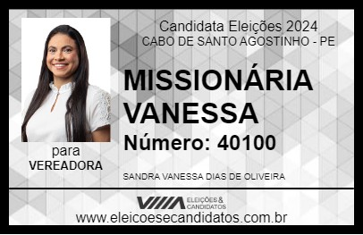 Candidato MISSIONÁRIA VANESSA 2024 - CABO DE SANTO AGOSTINHO - Eleições