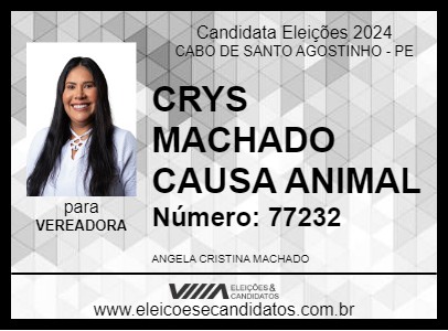 Candidato CRYS MACHADO CAUSA ANIMAL 2024 - CABO DE SANTO AGOSTINHO - Eleições