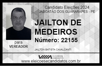 Candidato JAILTON DE MEDEIROS 2024 - JABOATÃO DOS GUARARAPES - Eleições