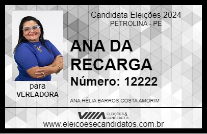 Candidato ANA DA RECARGA 2024 - PETROLINA - Eleições