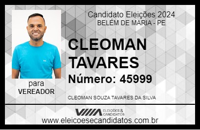 Candidato CLEOMAN TAVARES 2024 - BELÉM DE MARIA - Eleições