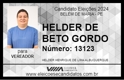 Candidato HELDER DE BETO GORDO 2024 - BELÉM DE MARIA - Eleições