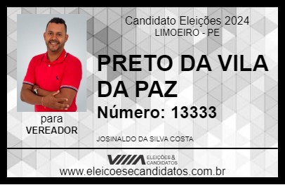 Candidato PRETO DA VILA DA PAZ 2024 - LIMOEIRO - Eleições