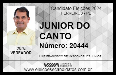 Candidato JUNIOR DO CANTO 2024 - FERREIROS - Eleições