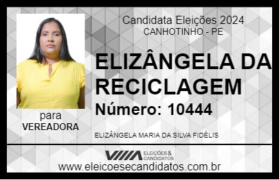 Candidato ELIZÂNGELA DA RECICLAGEM 2024 - CANHOTINHO - Eleições