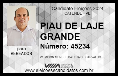 Candidato PIAU DE LAJE GRANDE 2024 - CATENDE - Eleições