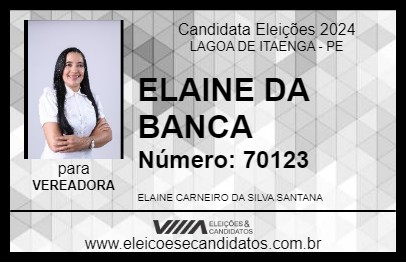 Candidato ELAINE DA BANCA 2024 - LAGOA DE ITAENGA - Eleições