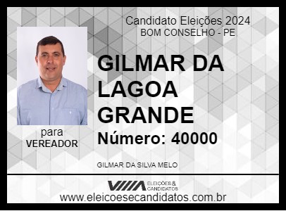 Candidato GILMAR DA LAGOA GRANDE 2024 - BOM CONSELHO - Eleições